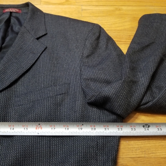 Jos A. Bank Tweed Sport Coat 43R Corporate Cashmere Wool 3 Button Gray Navy - Picture 9 of 13
